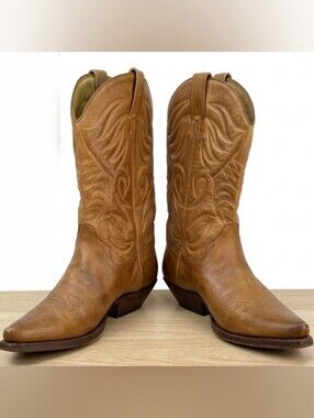 VTG Tony Mora Men's Tan Leather Cowboy Western Boots SIZE 9, (Comp SENDRA, LAMA)